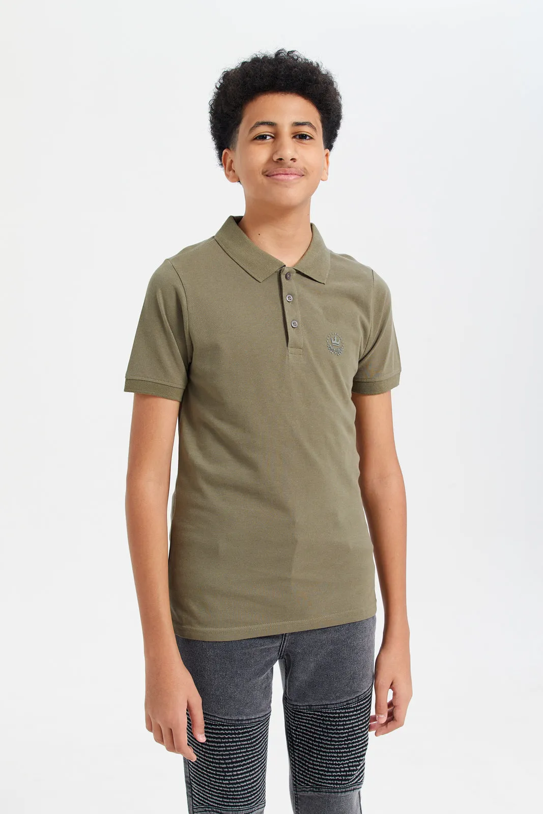 Senior Boys Beige And Olive Polo Shirts Set (2 Piece)