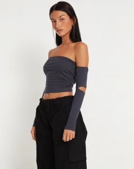 Shelbo Bardot Crop Top in Ocean Storm