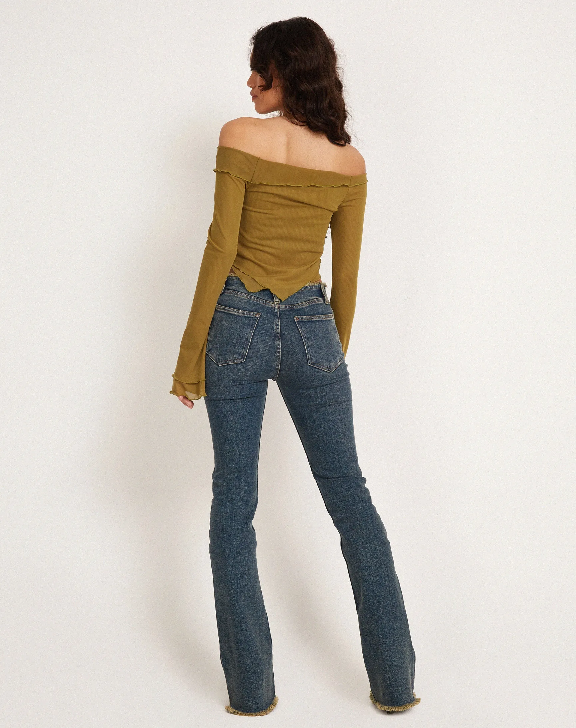 Shenly Bardot Top in Green Moss