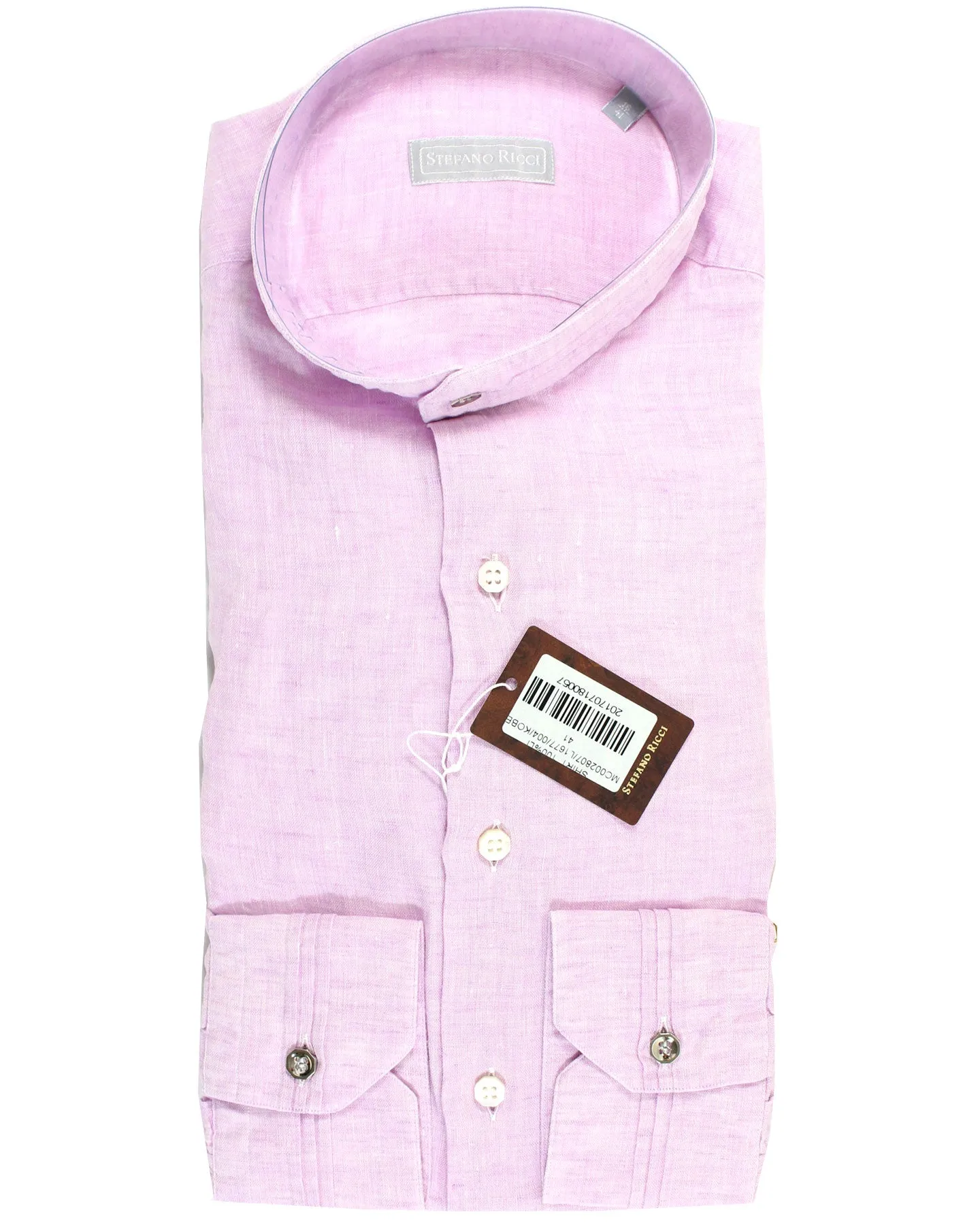 Stefano Ricci Linen Band Collar Shirt Pink 43 - 17 REDUCED SALE