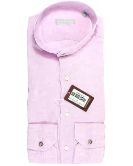 Stefano Ricci Linen Band Collar Shirt Pink 43 - 17 REDUCED SALE