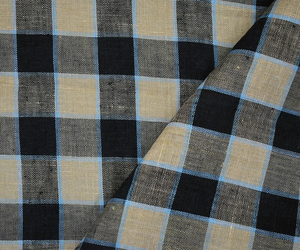 Taupe-Black-Beige Check Linen Woven Fabric