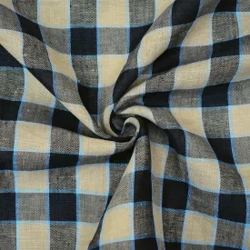 Taupe-Black-Beige Check Linen Woven Fabric