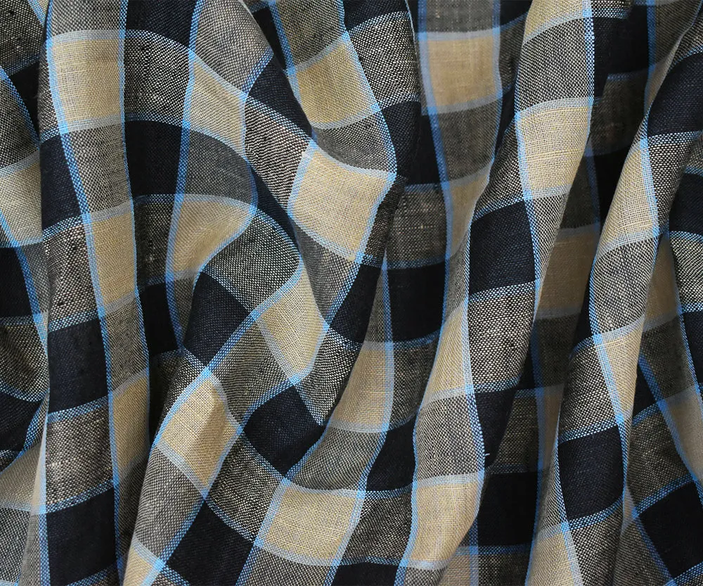 Taupe-Black-Beige Check Linen Woven Fabric