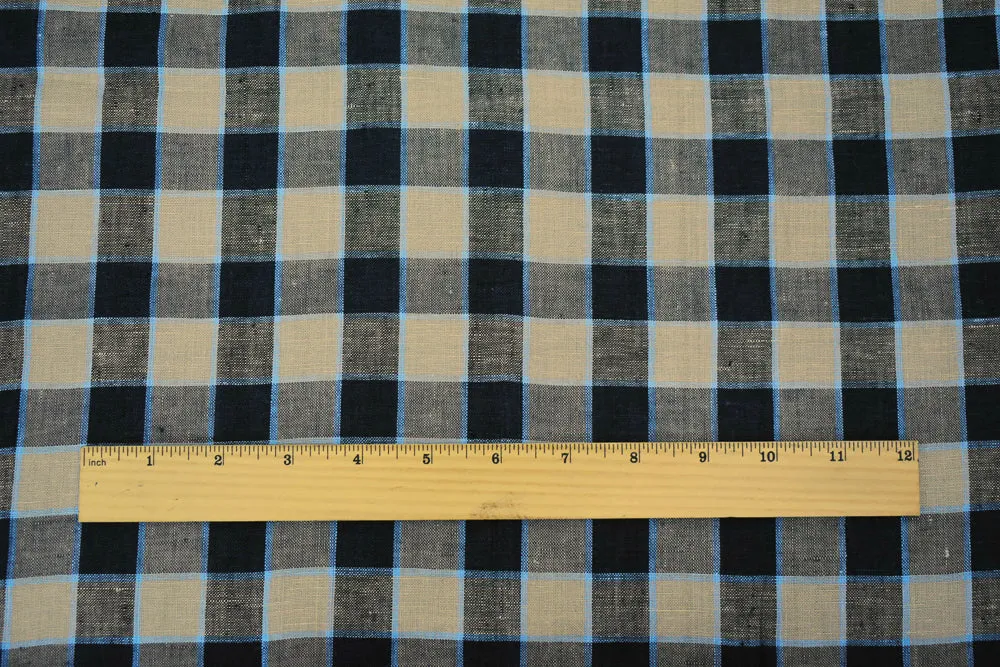 Taupe-Black-Beige Check Linen Woven Fabric