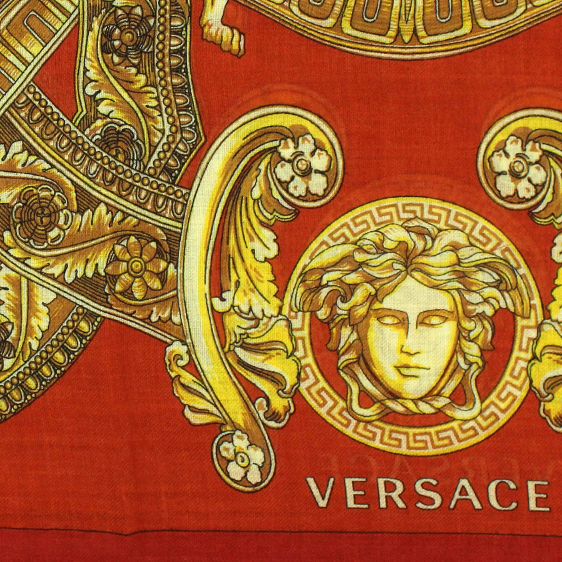 Versace Scarf Orange Gold Signature Baroque & Medusa  - Wool Silk Shawl FINAL SALE