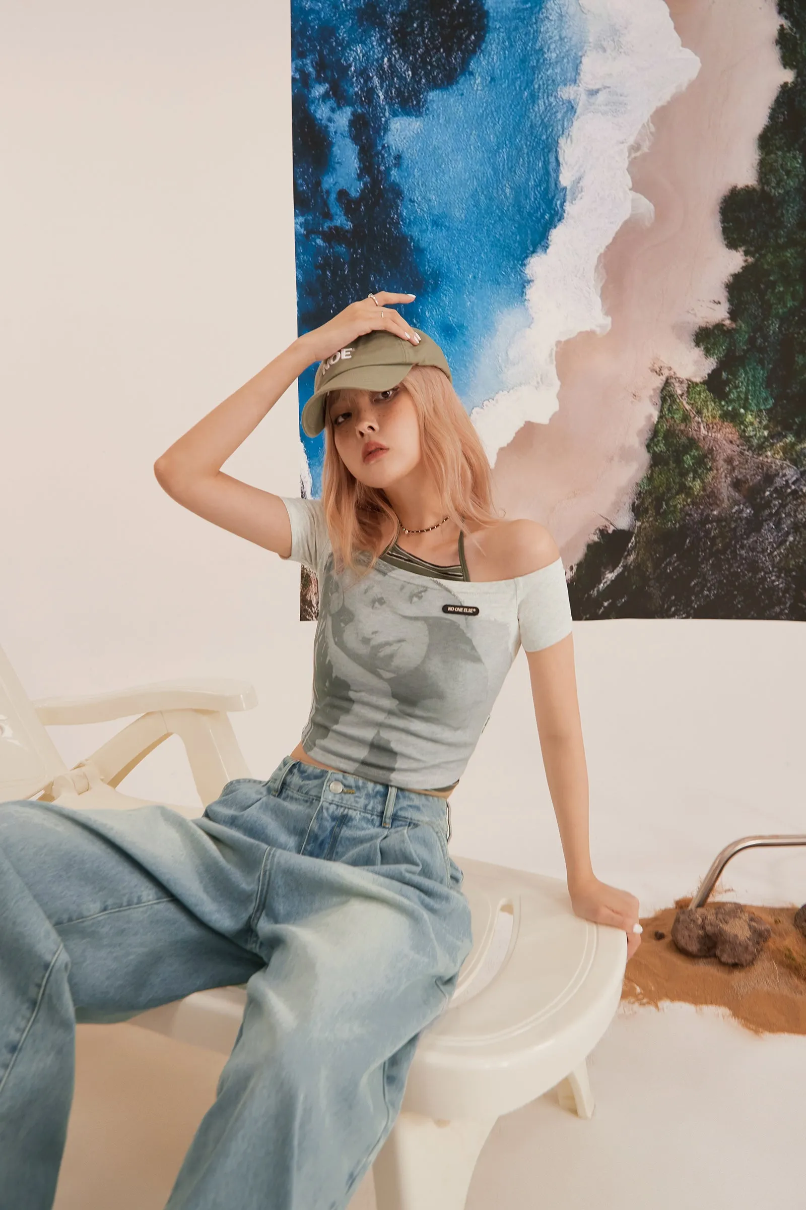 Vintage Photo Off-Shoulder Top