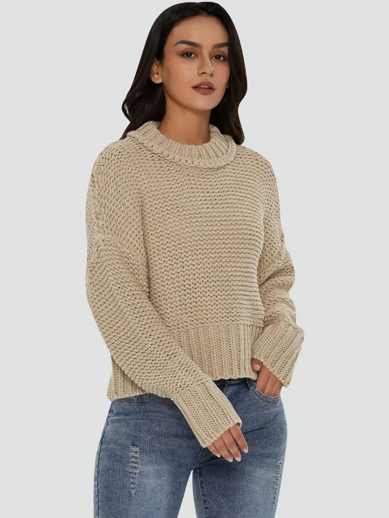 Waffle Crewneck Chunky Knit Batwing Sweaters