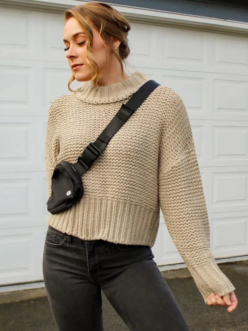 Waffle Crewneck Chunky Knit Batwing Sweaters