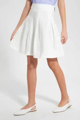 White Pleated Ponte Skirts