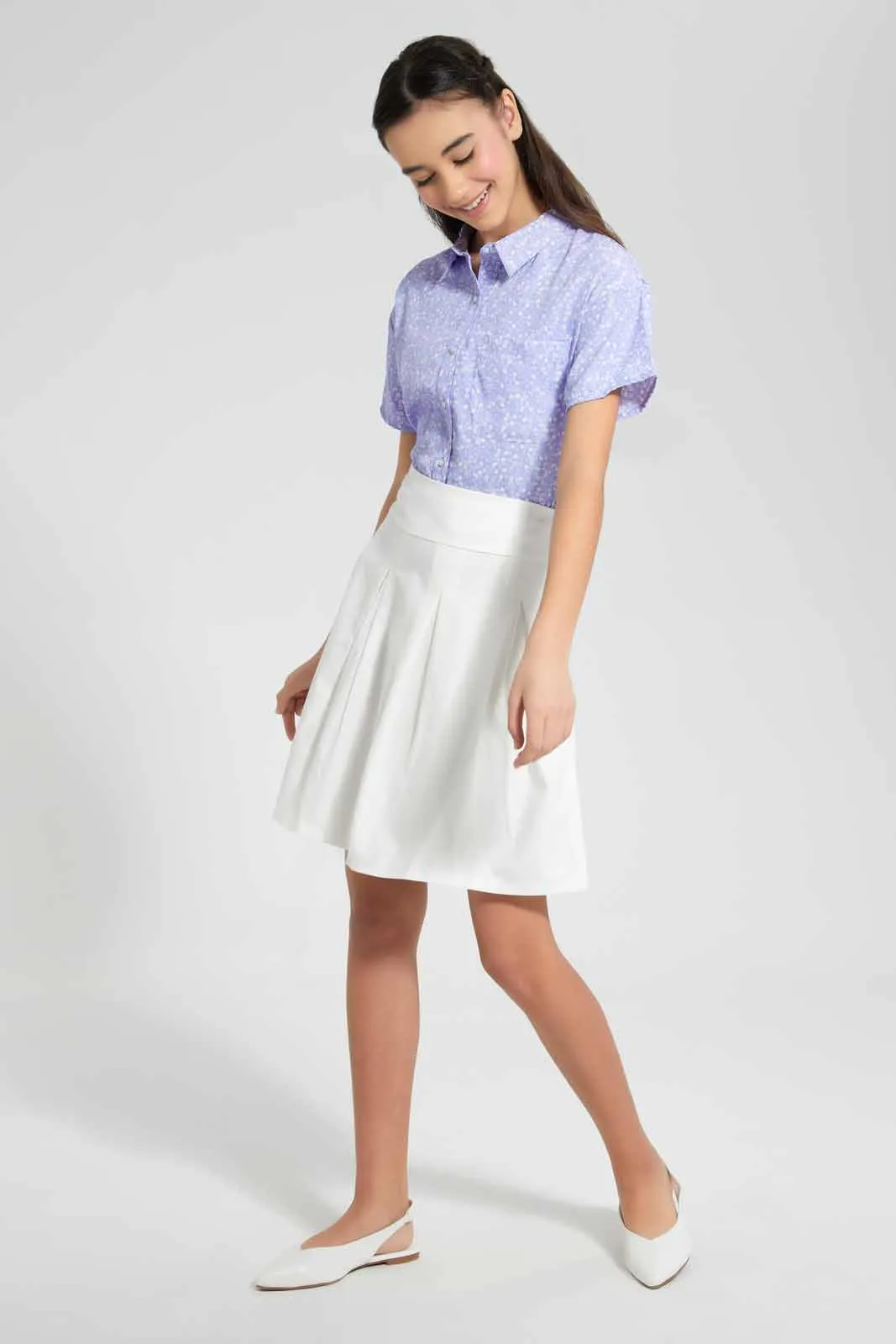 White Pleated Ponte Skirts