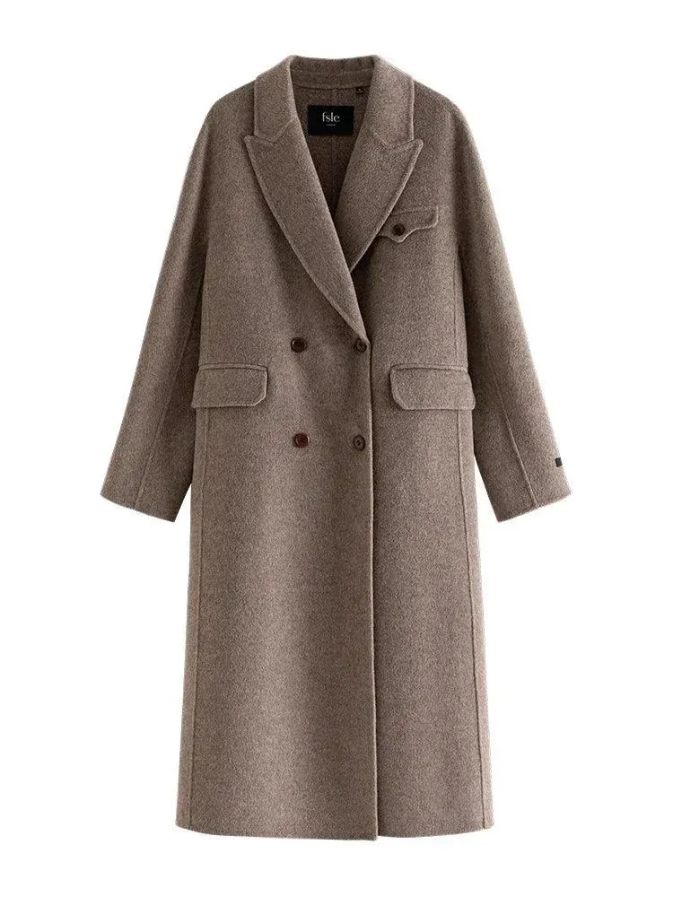 Winter Melody Double-Sided Wool Long Coat for Women – Commuter Style, High-Quality 100% Wool, Solid Color