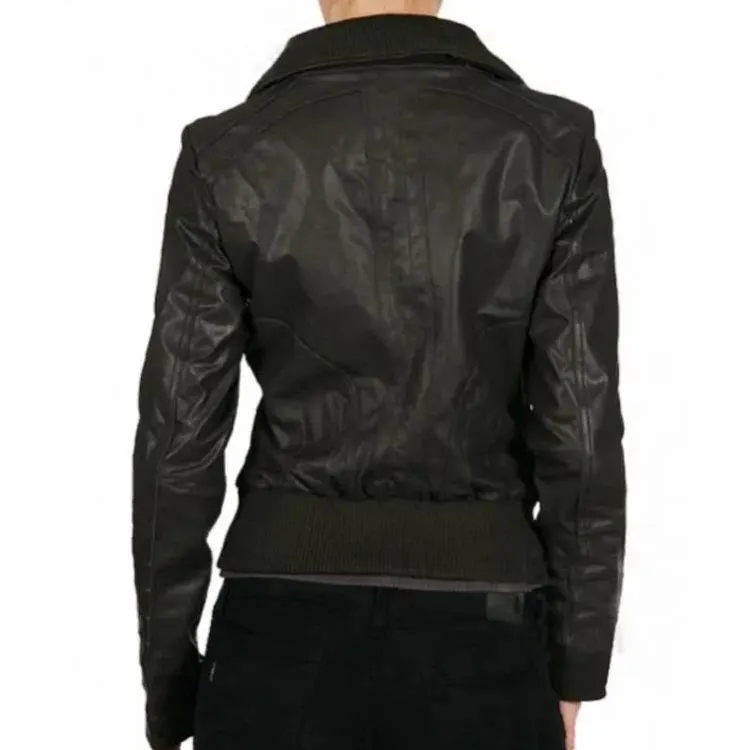 Women's Black Genuine Leather Bomber Jacket