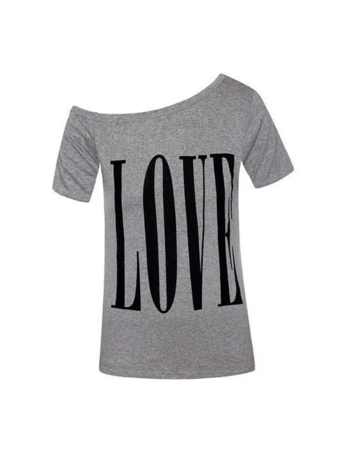 Women's Grey Off Shoulder Love Tee