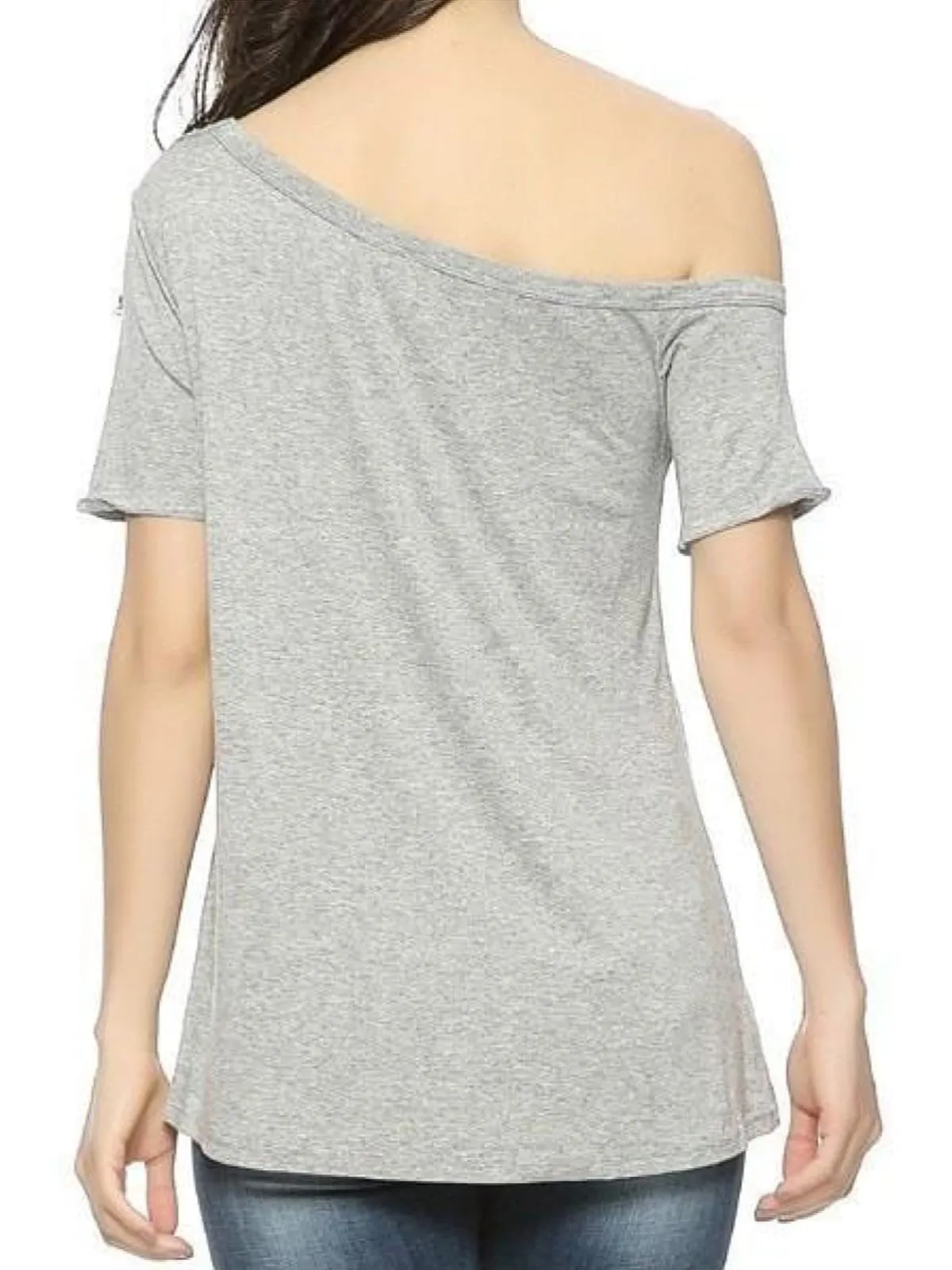 Women's Grey Off Shoulder Love Tee