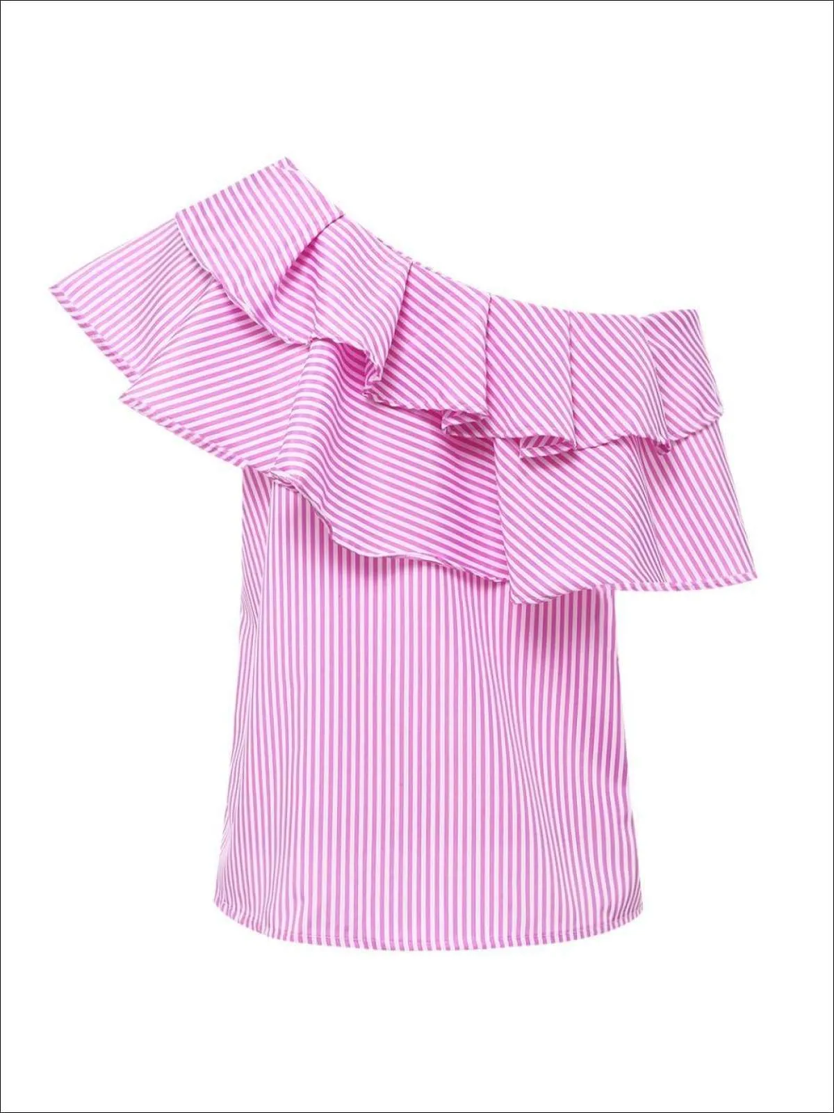 Women's One Open Shoulder Striped Ruffled Blouse