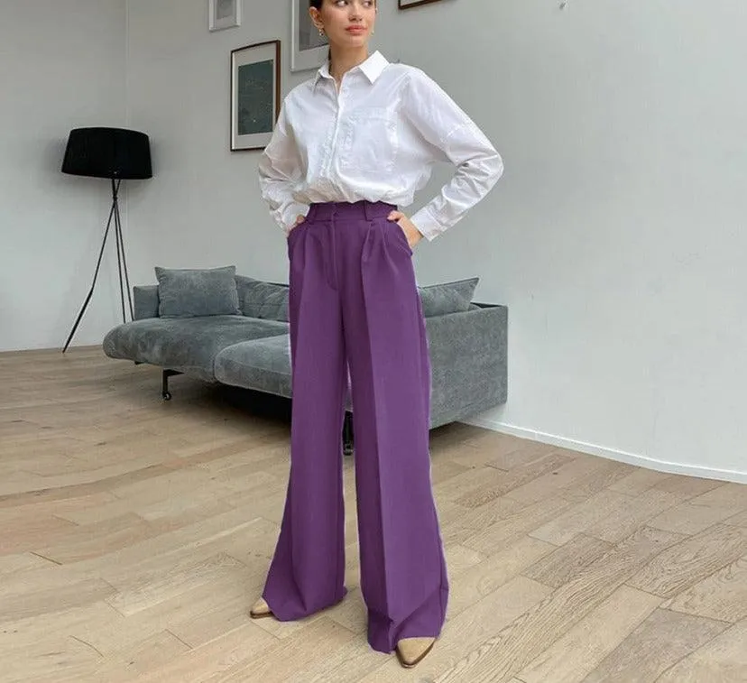 Women’s Wide Leg Solid Color Business Casual Trousers | Loose Fit