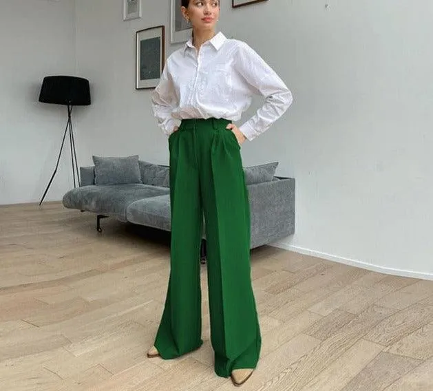 Women’s Wide Leg Solid Color Business Casual Trousers | Loose Fit