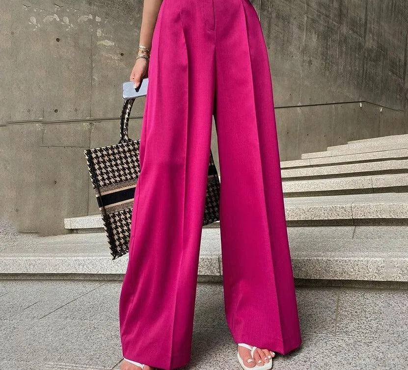 Women’s Wide Leg Solid Color Business Casual Trousers | Loose Fit