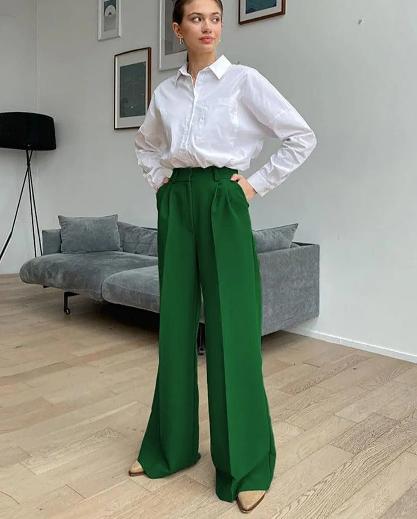 Women’s Wide Leg Solid Color Business Casual Trousers | Loose Fit