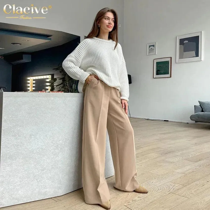 Women’s Wide Leg Solid Color Business Casual Trousers | Loose Fit