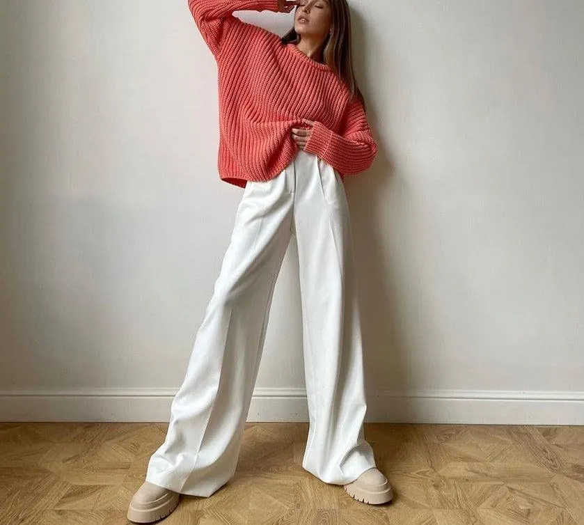 Women’s Wide Leg Solid Color Business Casual Trousers | Loose Fit