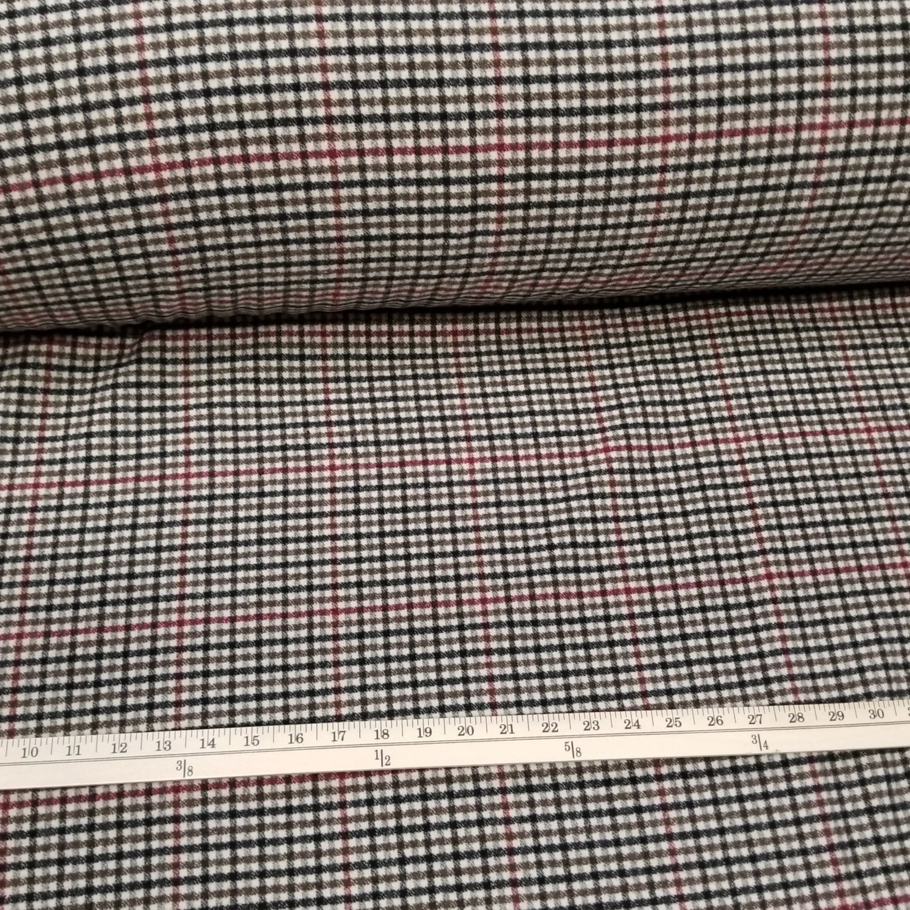 Wool Blend Melton Olive and Burgundy Checks Woven-Sold by the yard