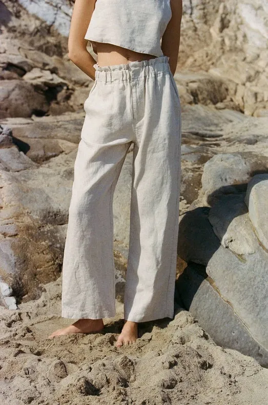 Woven 100% Linen Straight Leg Pants